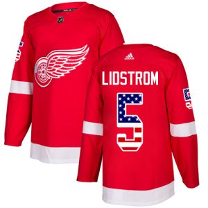 Herren Detroit Red Wings Eishockey Trikot Nicklas Lidstrom #5 Authentic Rot USA Flag Fashion